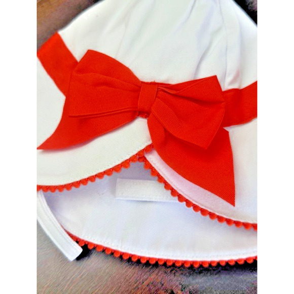 Janie And Jack Sz 6-12 mths Retro Inspire PINK ORANGE Swim Suit 2pc + HAT w/bow - Picture 12 of 15